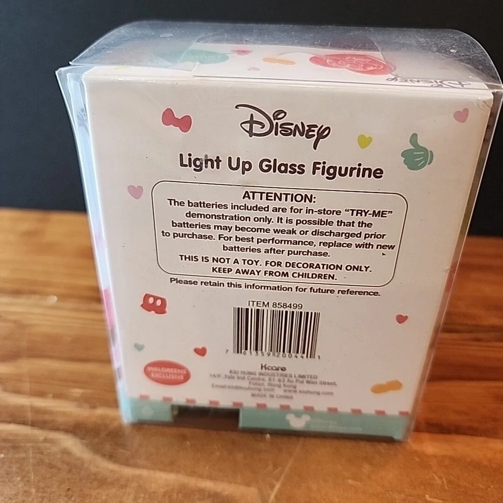 Disney Minnie Mouse Light Up‎ Glass Figurine Valentine's Day New in Box Works